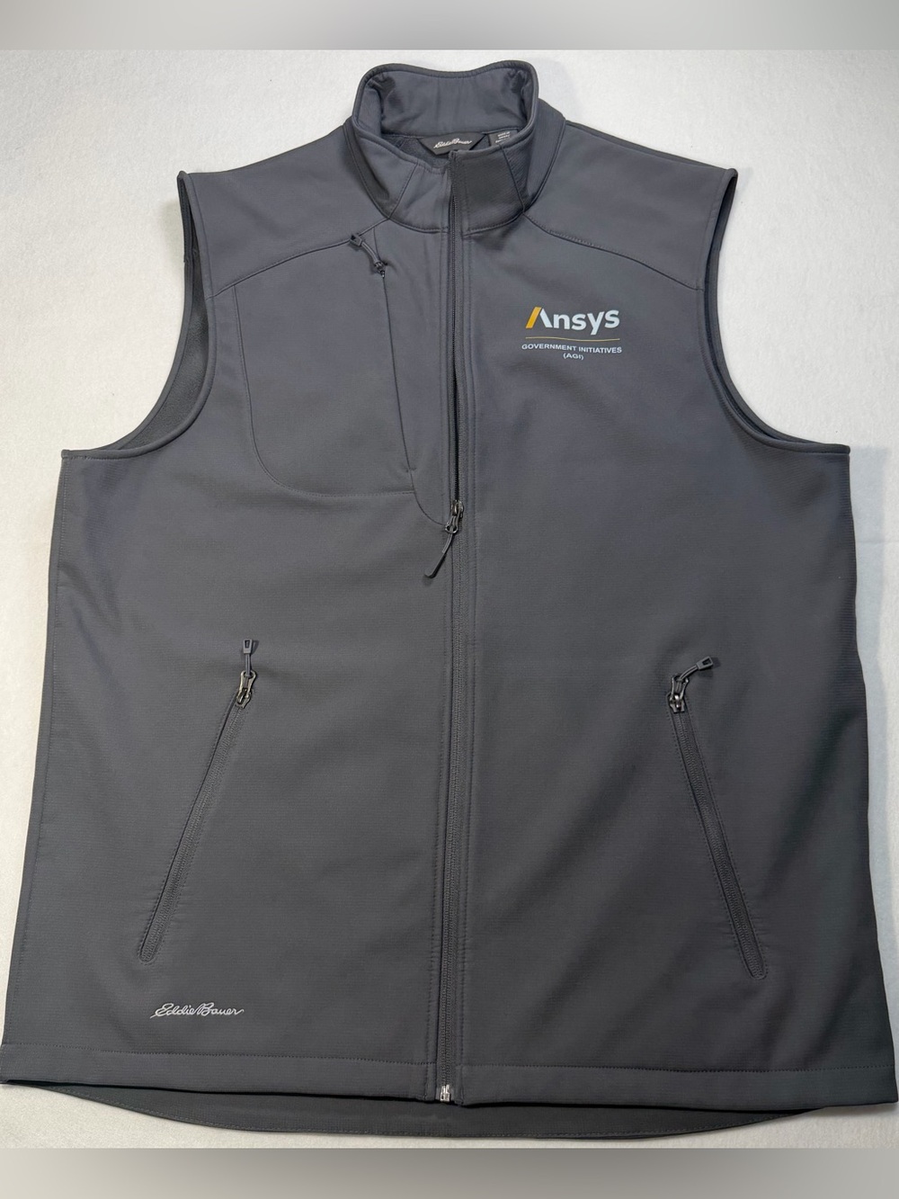 Eddie Bauer Mens XL Softshell Vest Gray Ansys AGI Full Zip Fleece Lined